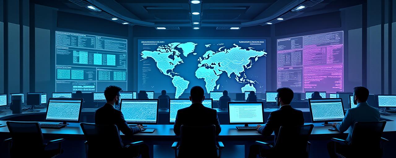 Modern logistics control center with digital displays