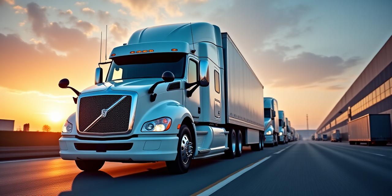 Modern logistics fleet at dusk